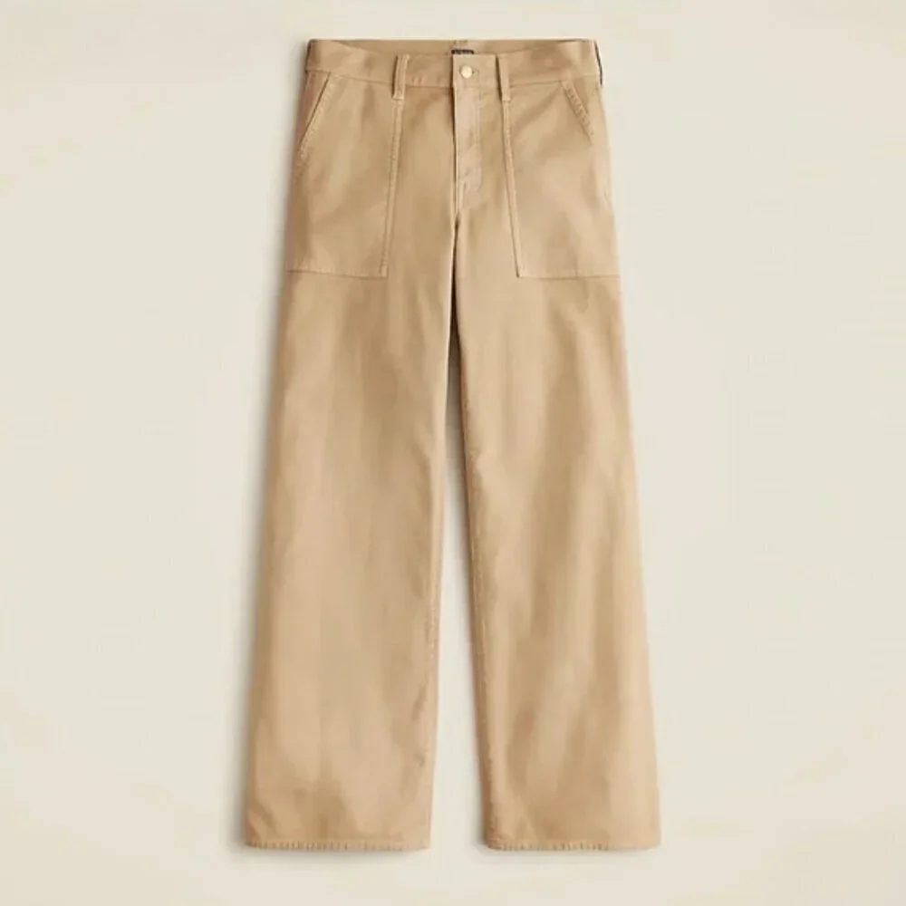 J. Crew Camp Pocket Wide Leg Cotton High Rise Stretch Pants Khaki Tan, size 29